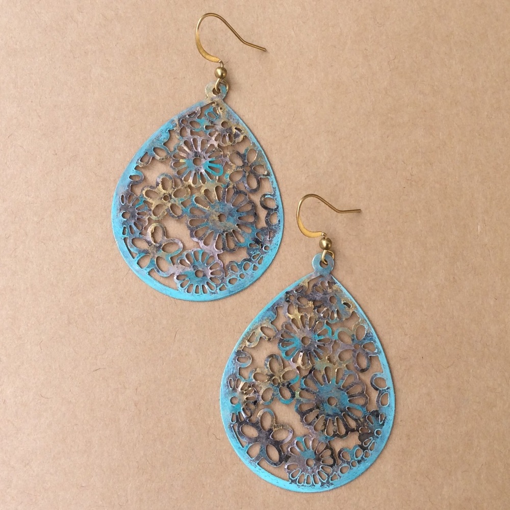 Unique Handcrafted Bluish Patina Earrings NEW
